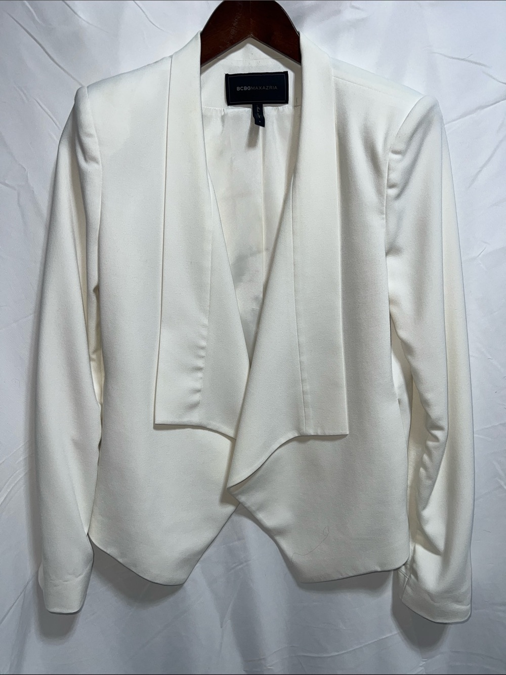 BCBGMaxAzria White Draped Open-Front Blazer Jacket